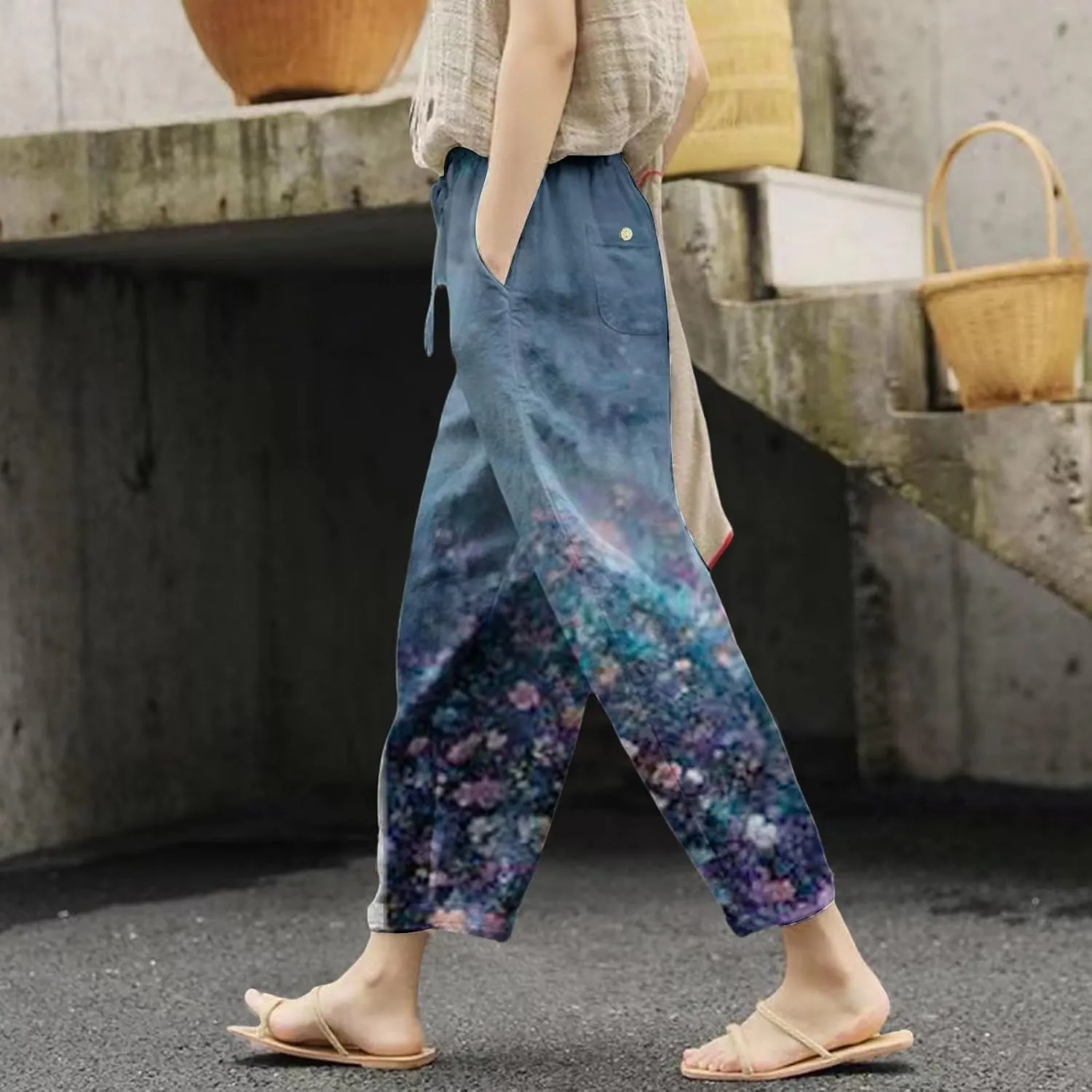 Leggings for Women Summer Casual Drawstring Pants Loose Cotton Linen Palazzo Pants Womens Linen Pants Womens Work
