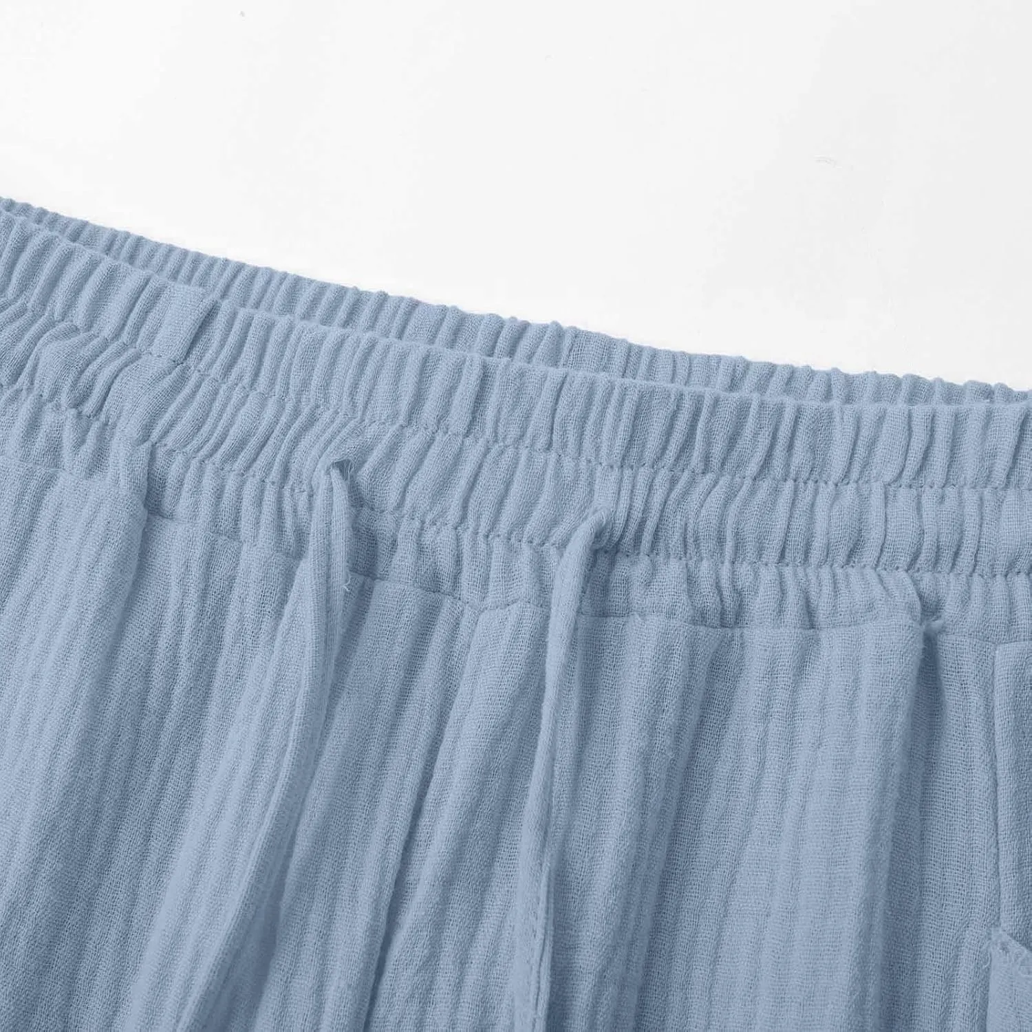 Linen Capri Pants for Women Cotton Gauze Casual Summer Capris Drawstring High Waist Pants Wide Leg Cropped Trousers