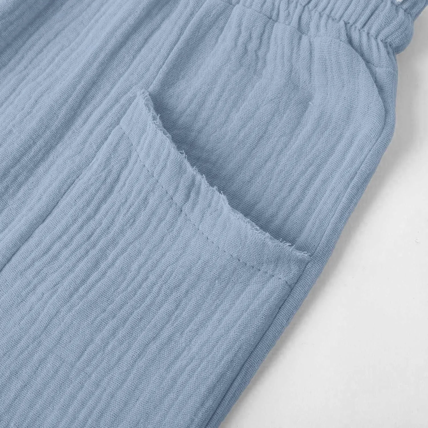 Linen Capri Pants for Women Cotton Gauze Casual Summer Capris Drawstring High Waist Pants Wide Leg Cropped Trousers