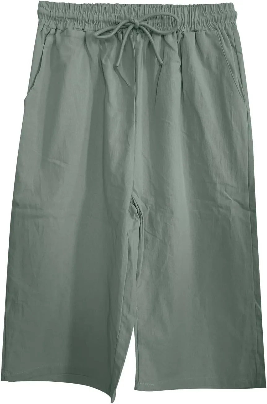 Linen Capri Pants for Women High Waisted Drawstring Trousers Comfy Soft Pant Summer Casual Beach Wear