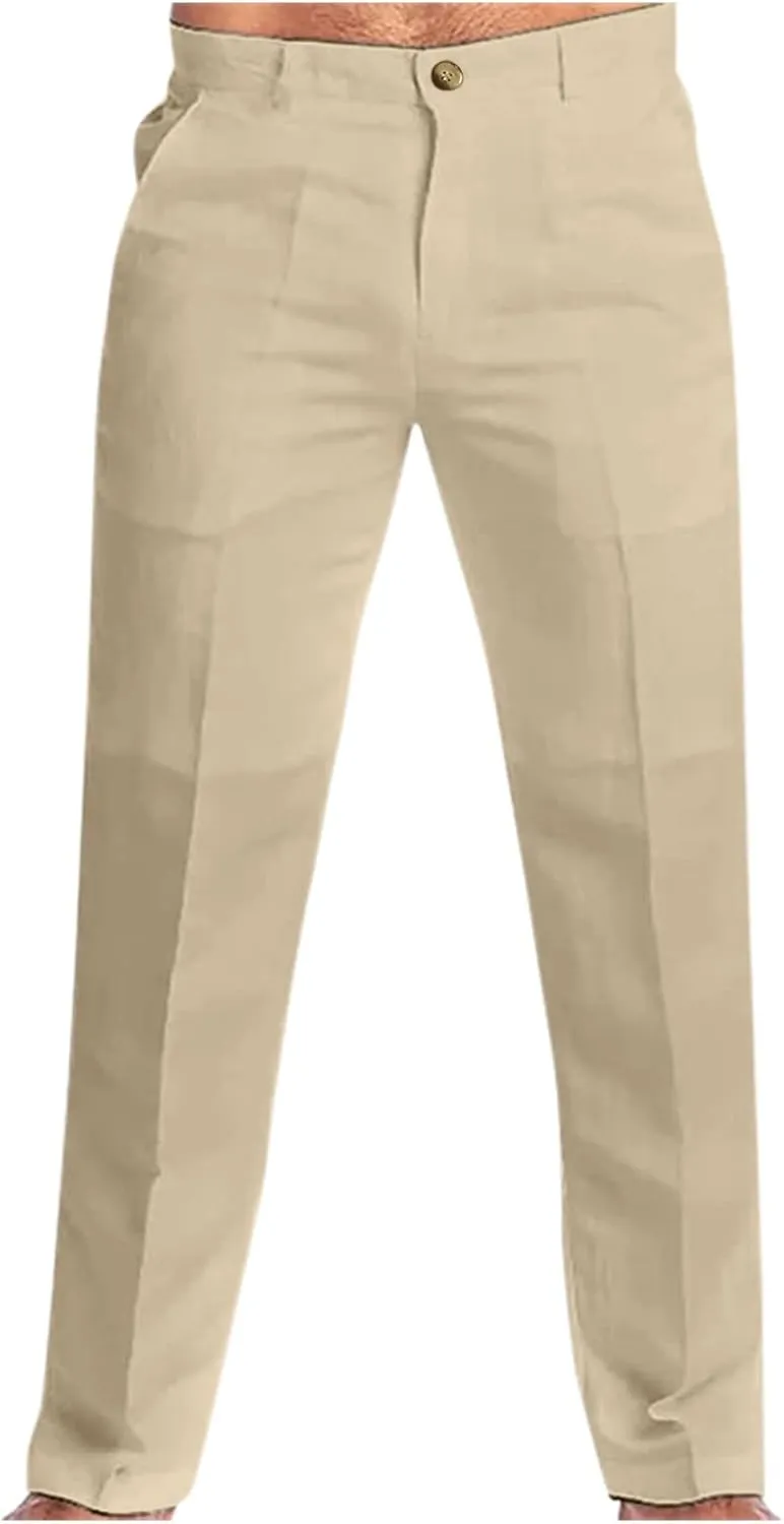 Linen Pants for Men Big and Tall Summer Elastic Waist Drawstring Beach Athletic Pants for Workout, Jogging, Running