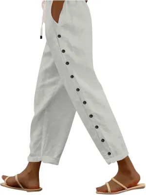 Linen Pants for Women, Peasant Pants Straight Leg Casual Linen Stripe Comfy