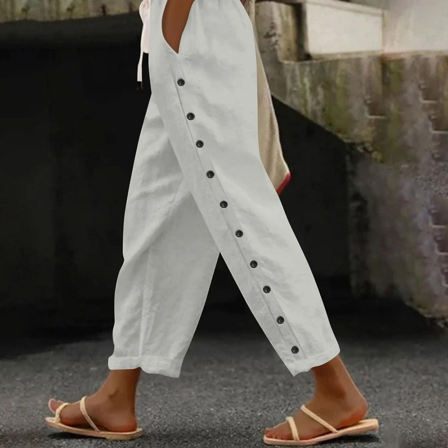 Linen Pants for Women, Peasant Pants Straight Leg Casual Linen Stripe Comfy