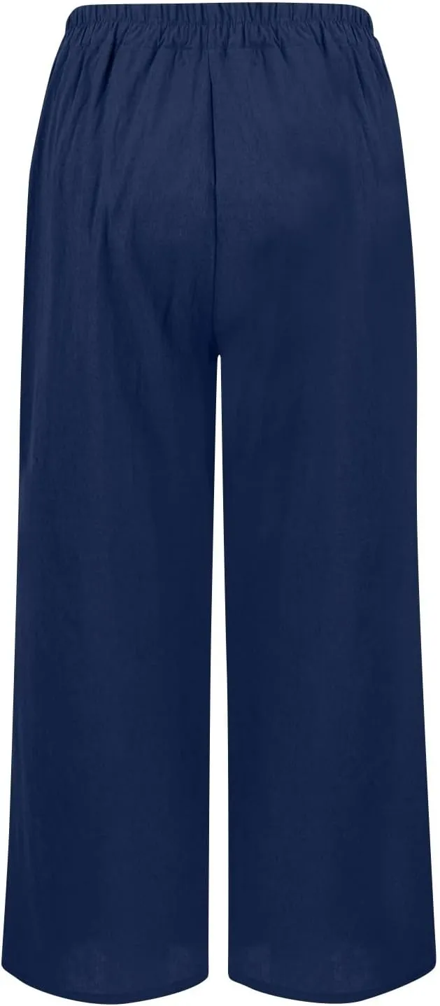 Linen Pants for Women Summer Lightweight Casual Loose Beach Long High Waisted Beach Harem Trousers with Pockets