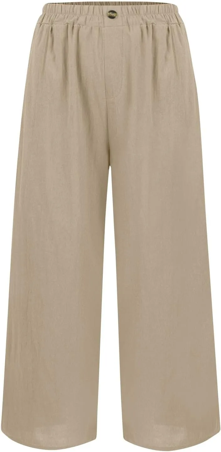 Linen Pants for Women Summer Lightweight Casual Loose Beach Long High Waisted Beach Harem Trousers with Pockets