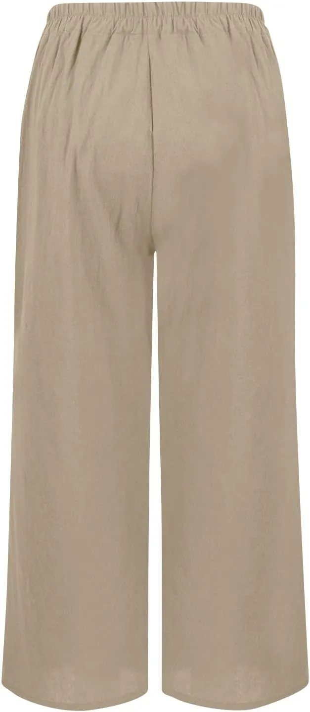 Linen Pants for Women Summer Lightweight Casual Loose Beach Long High Waisted Beach Harem Trousers with Pockets