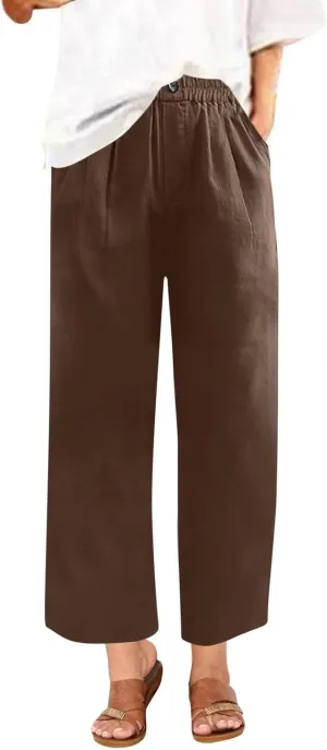 Linen Pants for Women Summer Lightweight Casual Loose Beach Long High Waisted Beach Harem Trousers with Pockets