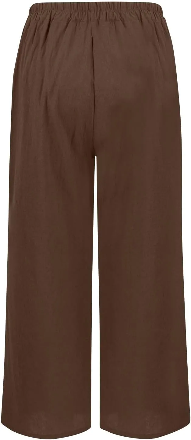 Linen Pants for Women Summer Lightweight Casual Loose Beach Long High Waisted Beach Harem Trousers with Pockets