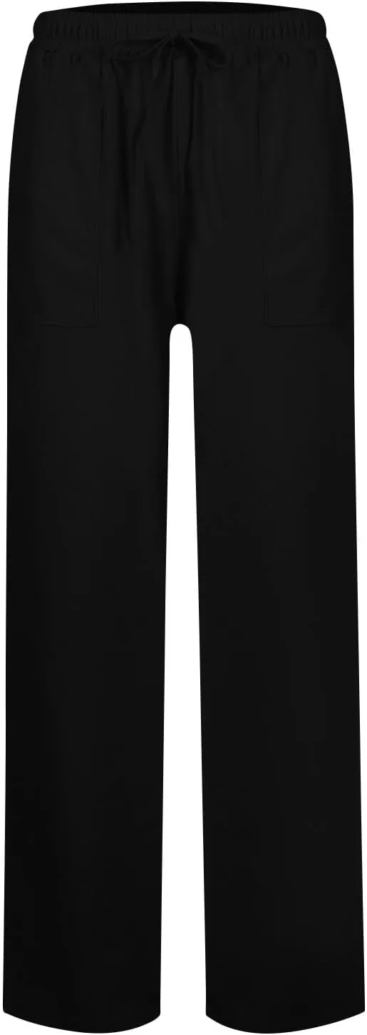 Linen Pants for Women Wide Leg Baggy Drawstring Elastic Waist Palazzo Trousers Pants with Pockets Summer 2025