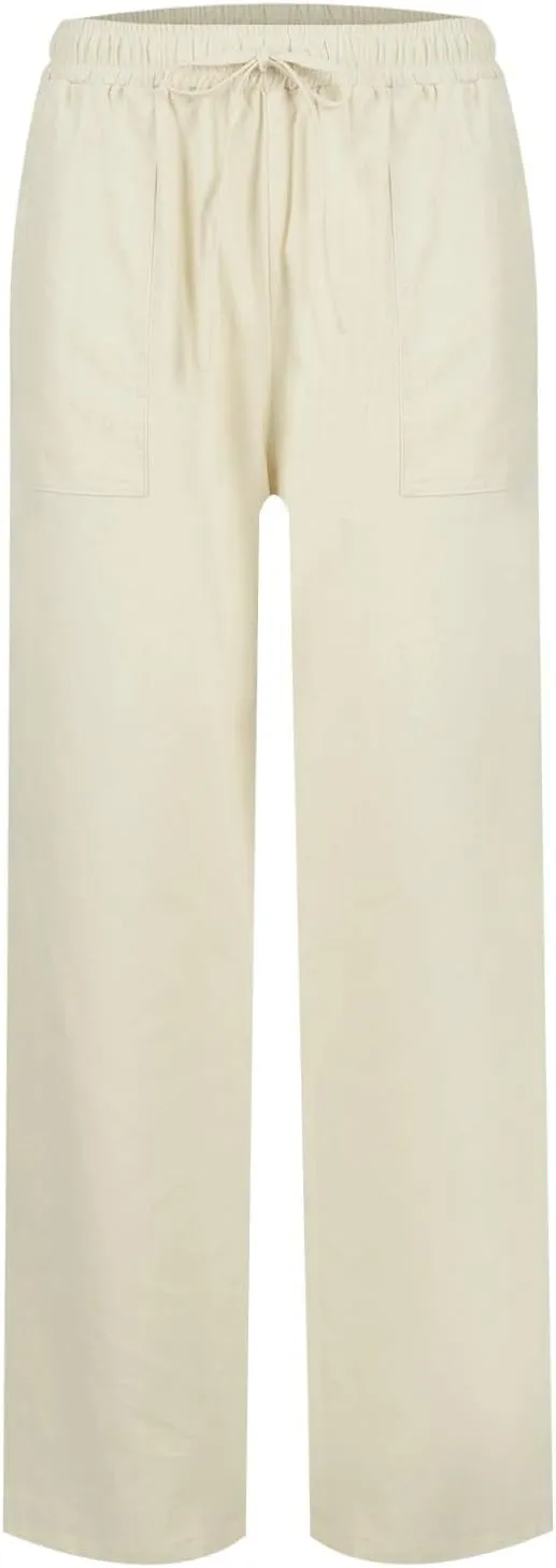 Linen Pants for Women Wide Leg Baggy Drawstring Elastic Waist Palazzo Trousers Pants with Pockets Summer 2025