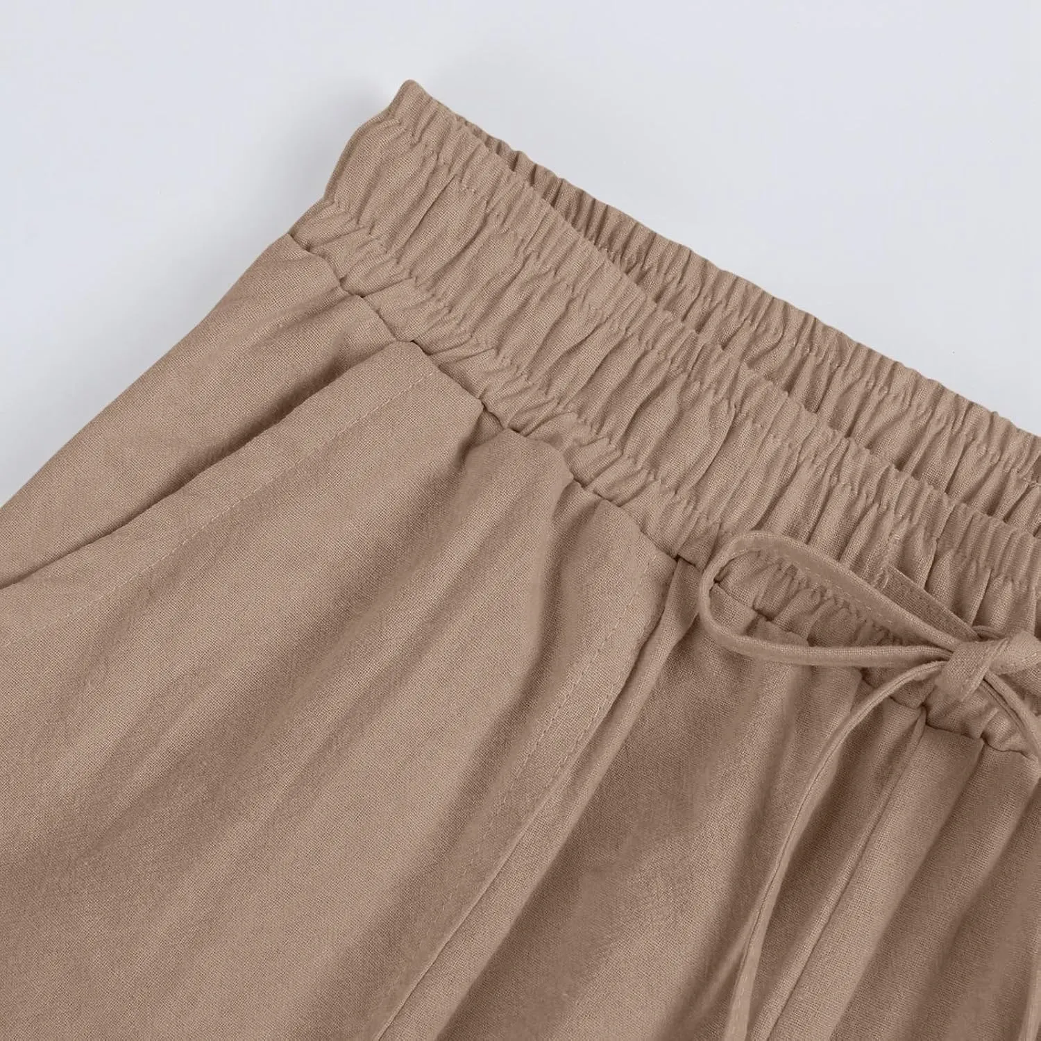 Linen Pants for Women Wide Leg Baggy Drawstring Elastic Waist Palazzo Trousers Pants with Pockets Summer 2025