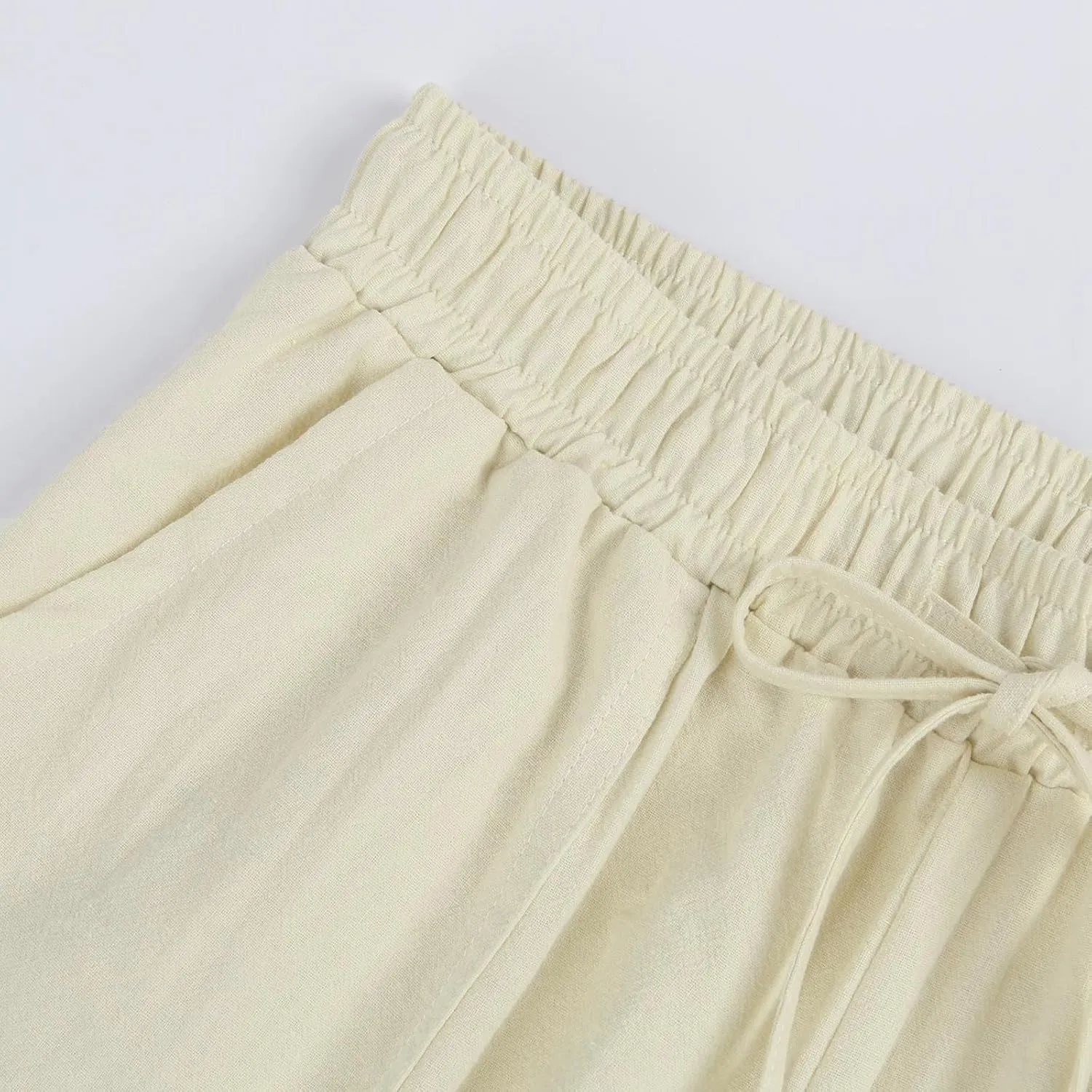 Linen Pants for Women Wide Leg Baggy Drawstring Elastic Waist Palazzo Trousers Pants with Pockets Summer 2025