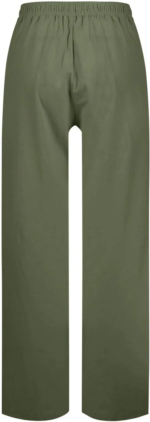 Linen Pants for Women Wide Leg Baggy Drawstring Elastic Waist Palazzo Trousers Pants with Pockets Summer 2025