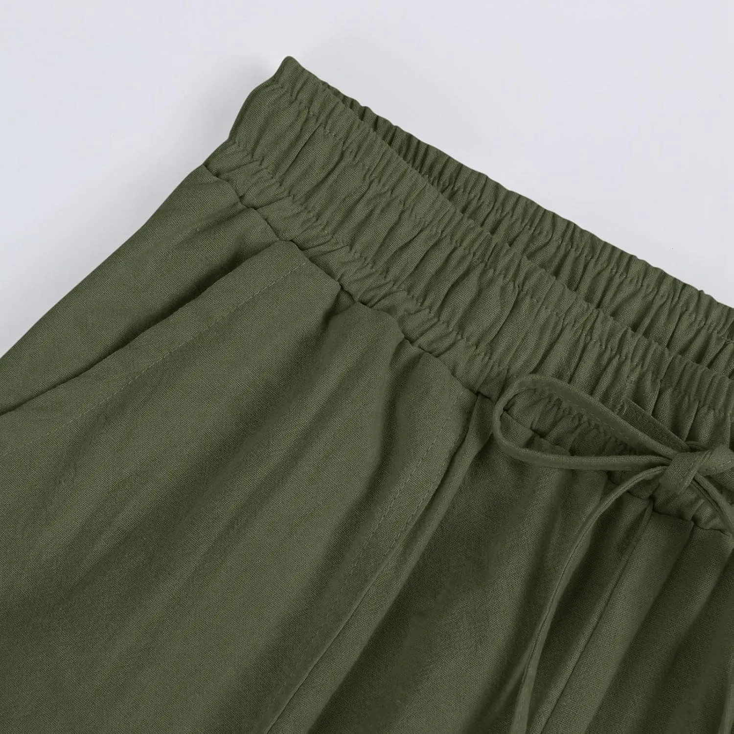 Linen Pants for Women Wide Leg Baggy Drawstring Elastic Waist Palazzo Trousers Pants with Pockets Summer 2025
