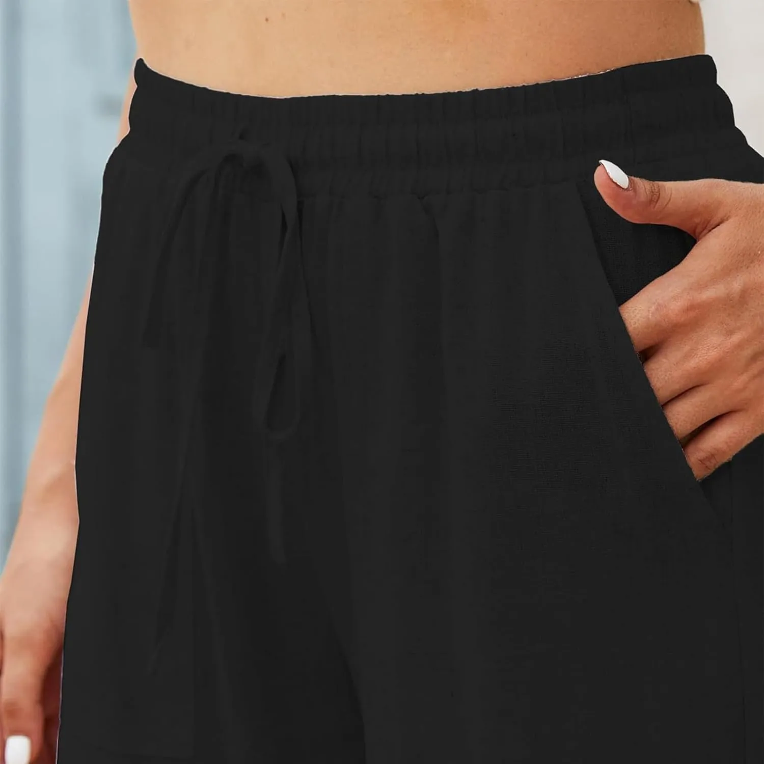 Linen Pants for Women Wide Leg Baggy Drawstring Elastic Waist Palazzo Trousers Pants with Pockets Summer 2025
