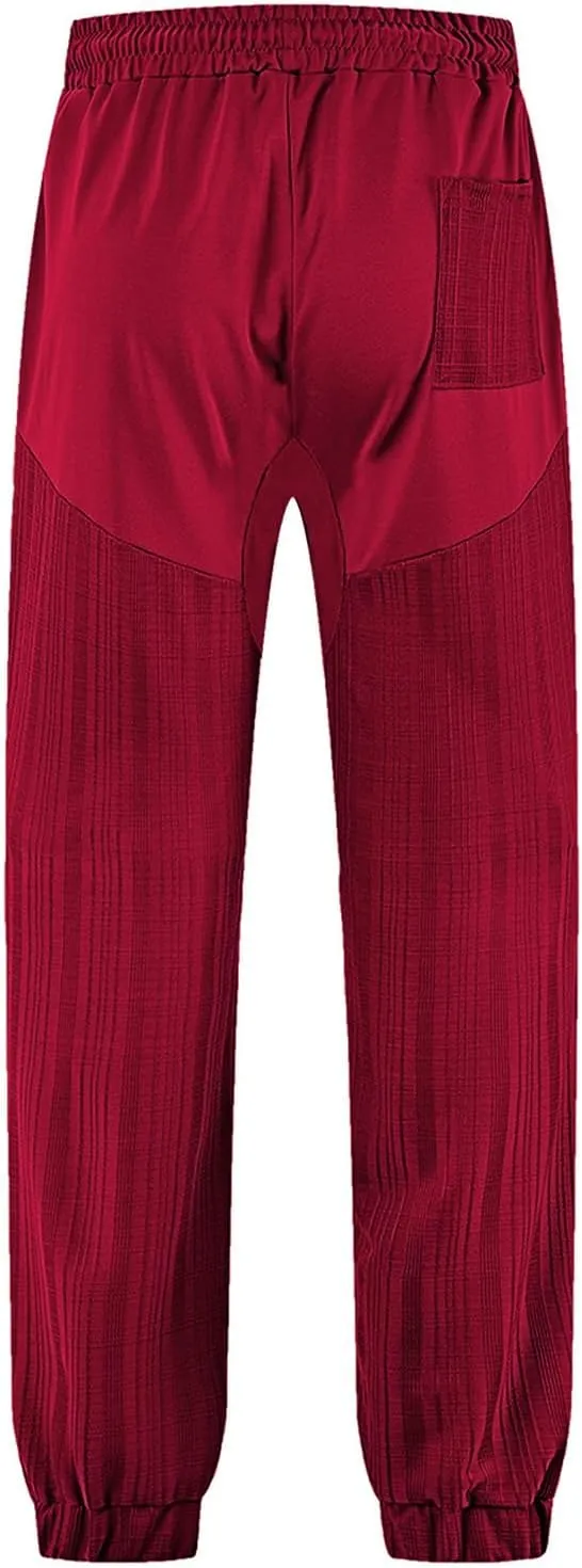 Linen Pants Men Casual Loose Joggers Athletic Sweatpants Elastic Drawstring Waist Pants Lightweight Breathable Trousers