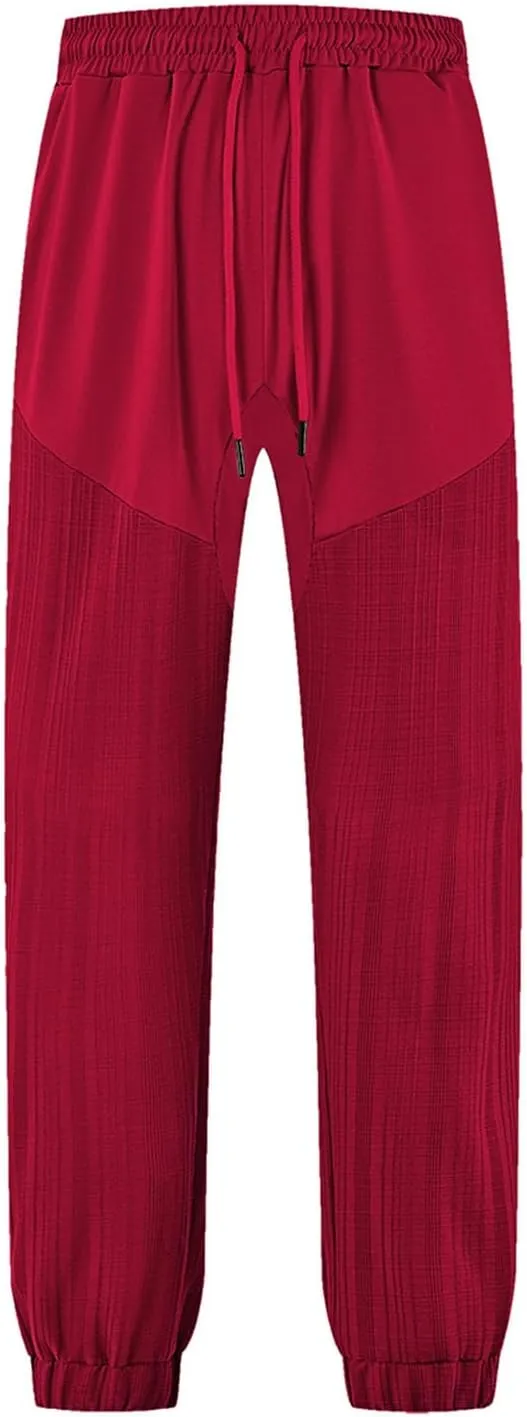 Linen Pants Men Casual Loose Joggers Athletic Sweatpants Elastic Drawstring Waist Pants Lightweight Breathable Trousers