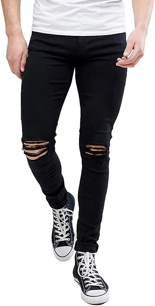 LONGBIDA Men's Ripped Jeans,Slim Fit Distressed Stretch Denim Pants Y2K Cargo Skinny Jeans for Men 2024