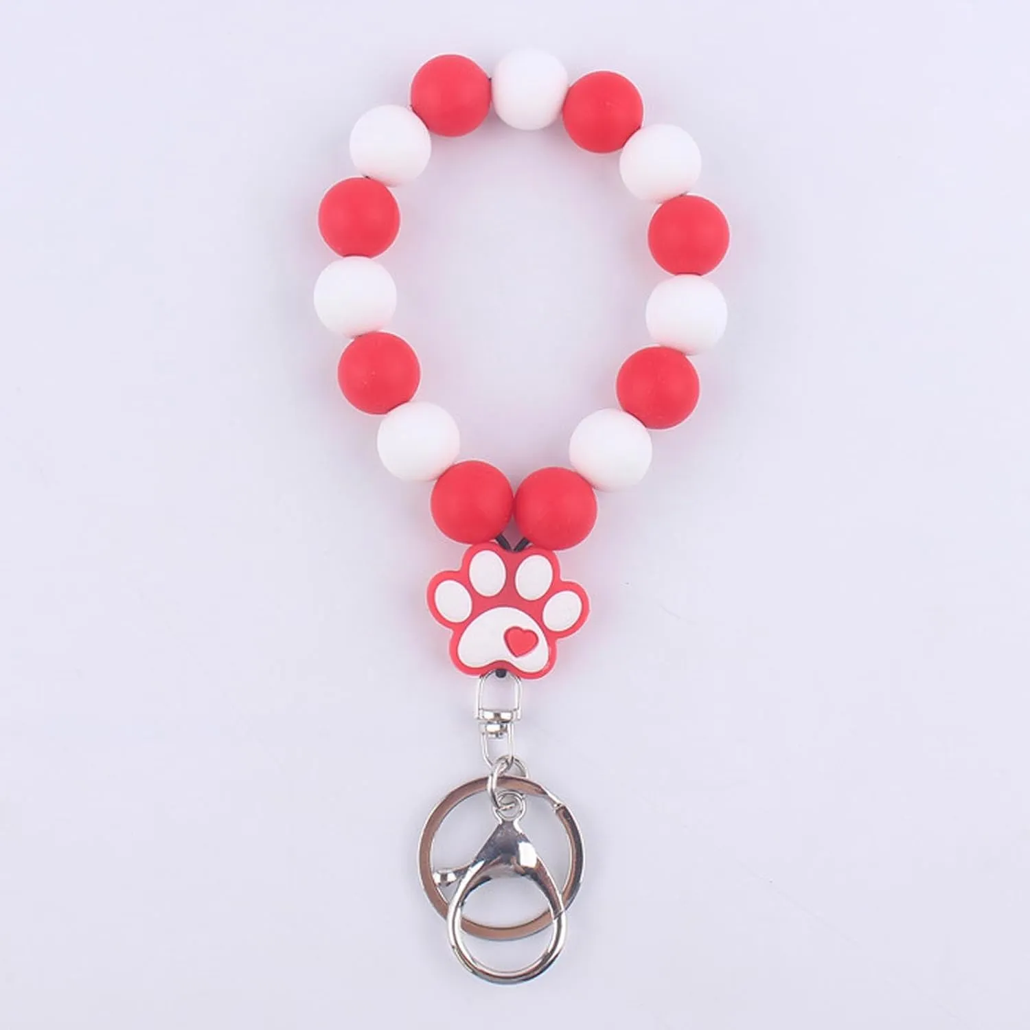 Love Paw Silicone Beaded Bracelet Keychain Wristlet, Dog Claw Bead Key Ring, Bangle for Women, Key Chain Holder