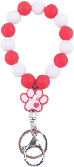 Love Paw Silicone Beaded Bracelet Keychain Wristlet, Dog Claw Bead Key Ring, Bangle for Women, Key Chain Holder