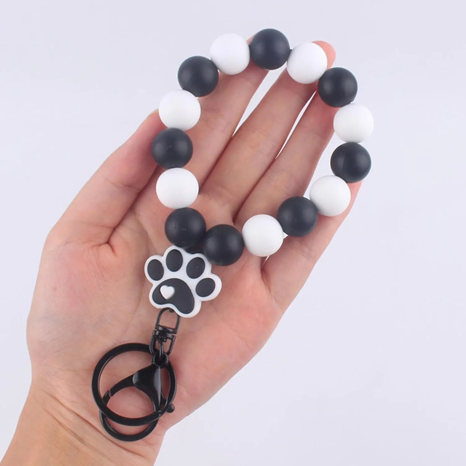 Love Paw Silicone Beaded Bracelet Keychain Wristlet, Dog Claw Bead Key Ring, Bangle for Women, Key Chain Holder