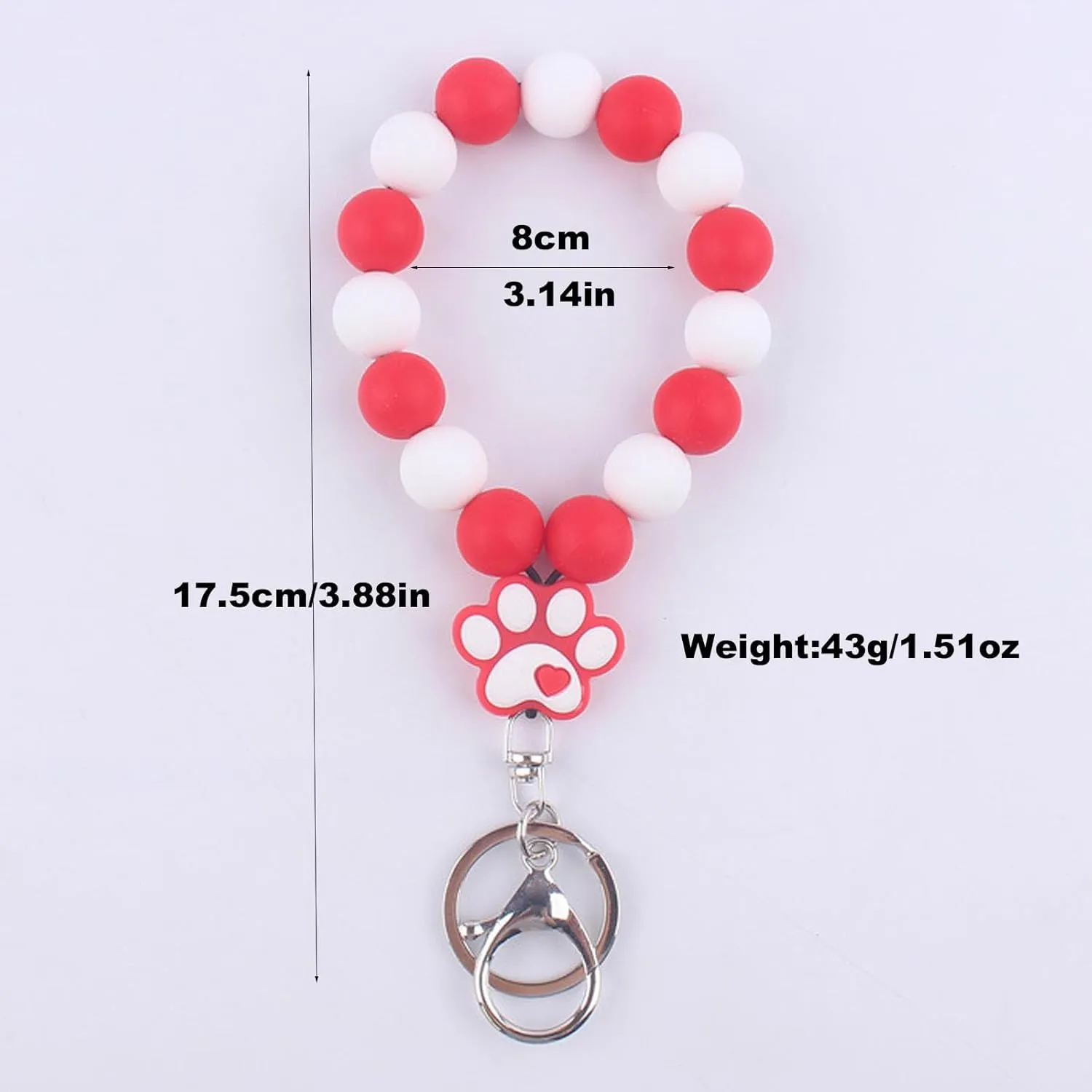 Love Paw Silicone Beaded Bracelet Keychain Wristlet, Dog Claw Bead Key Ring, Bangle for Women, Key Chain Holder