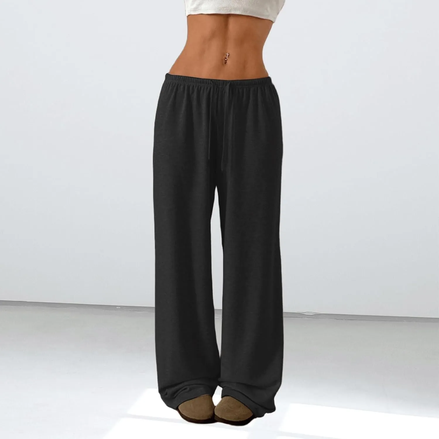Low Rise Sweatpants for Women Y2K Straight Wide Leg Sweat Pants Drawstring Baggy Lounge Pants with Pockets