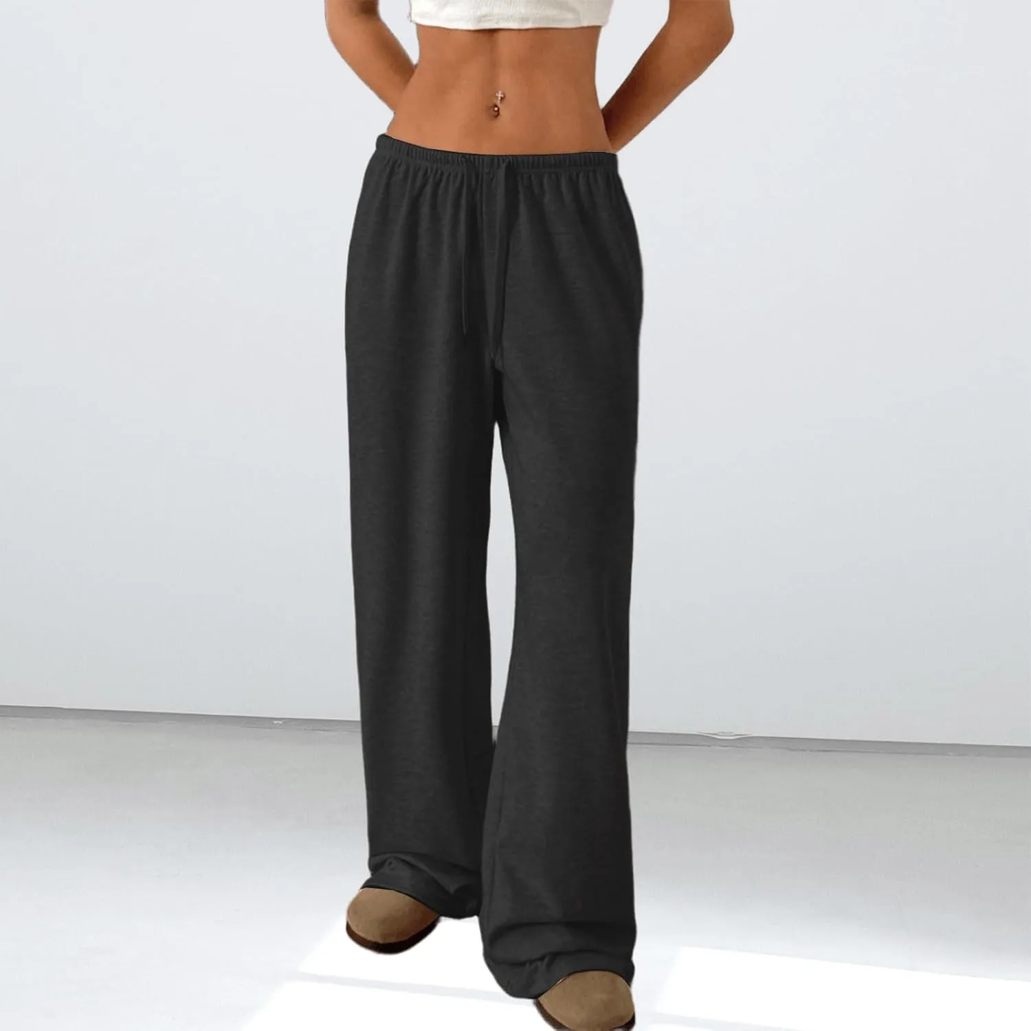 Low Rise Sweatpants for Women Y2K Straight Wide Leg Sweat Pants Drawstring Baggy Lounge Pants with Pockets