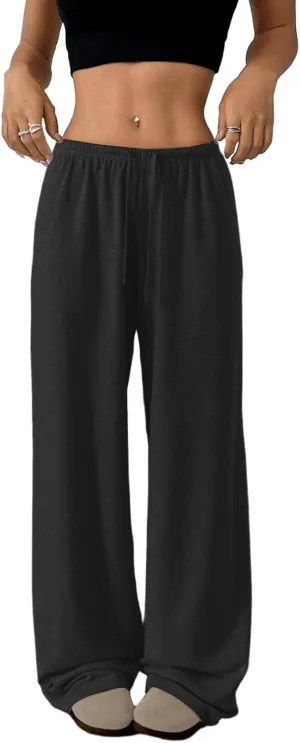 Low Rise Sweatpants for Women Y2K Straight Wide Leg Sweat Pants Drawstring Baggy Lounge Pants with Pockets