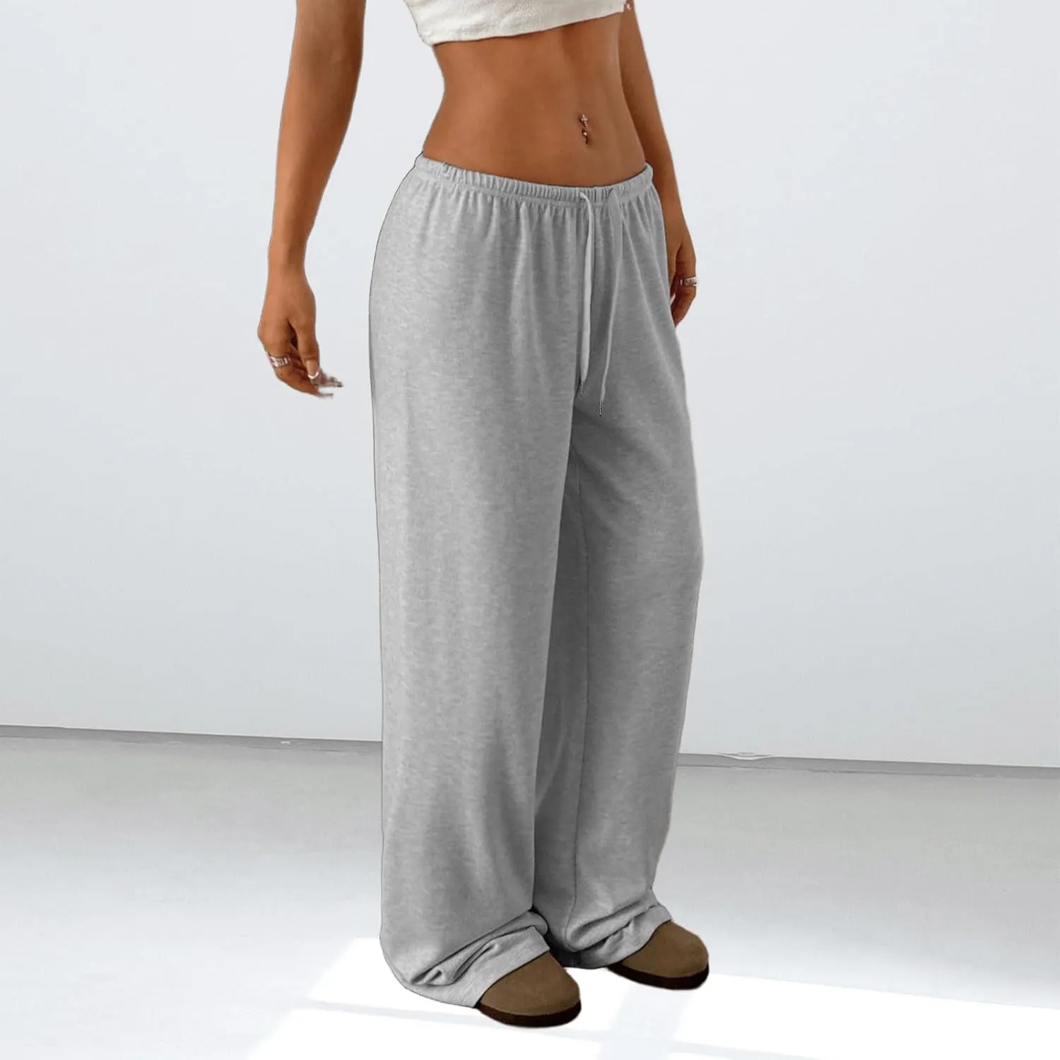 Low Rise Sweatpants for Women Y2K Straight Wide Leg Sweat Pants Drawstring Baggy Lounge Pants with Pockets