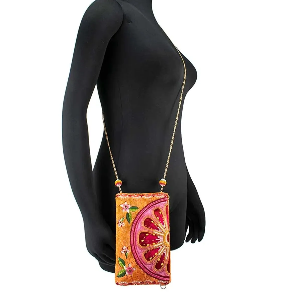Mary Frances Fierce Beaded Embroidered Sun Sweet Crossbody Phone Bag Glasses Orange