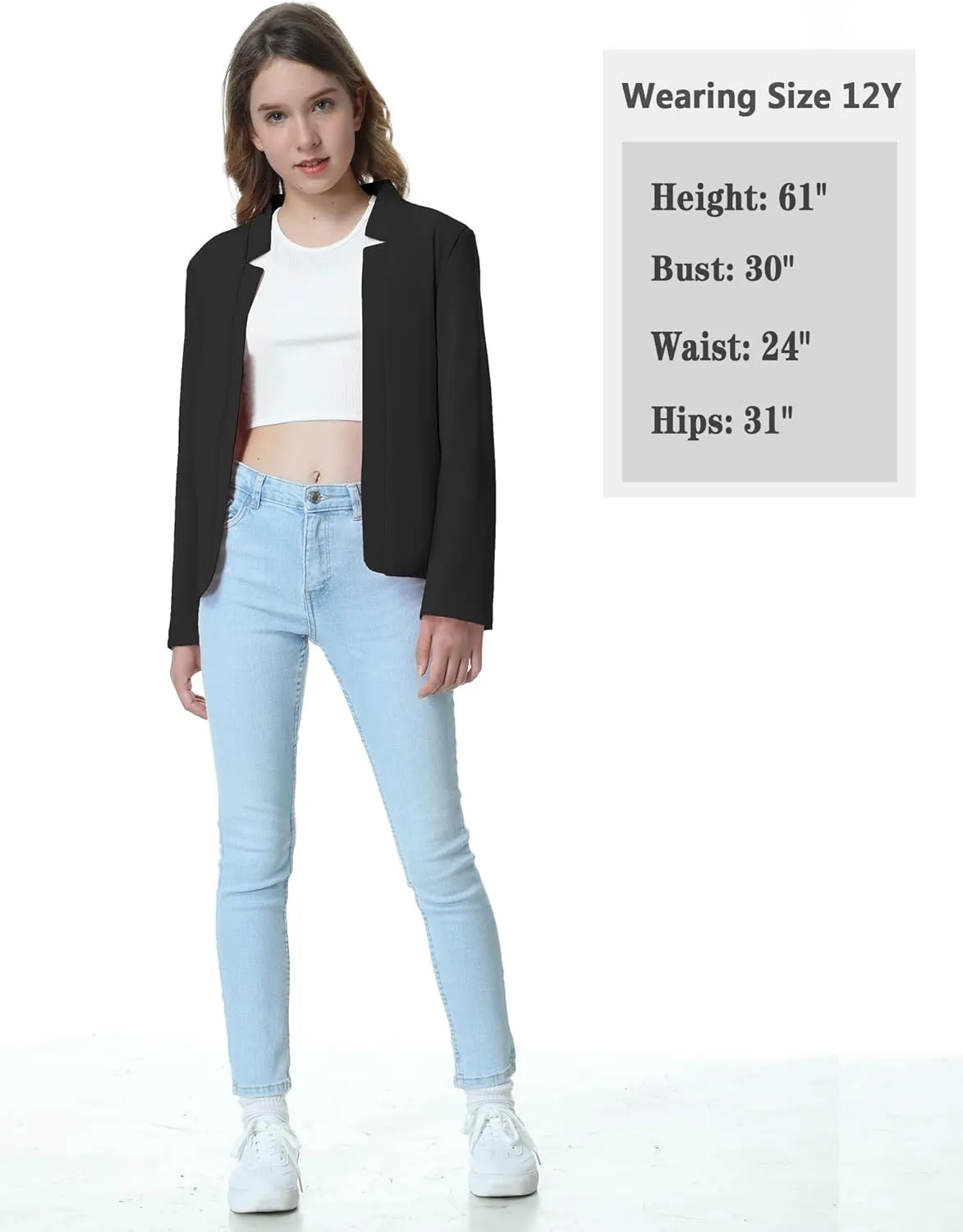 Mebius Girls Blazer Jacket with Inner Pocket Long Sleeve Notched Collar/Lapel Collar Open Front Casual Kids Blazers Suit