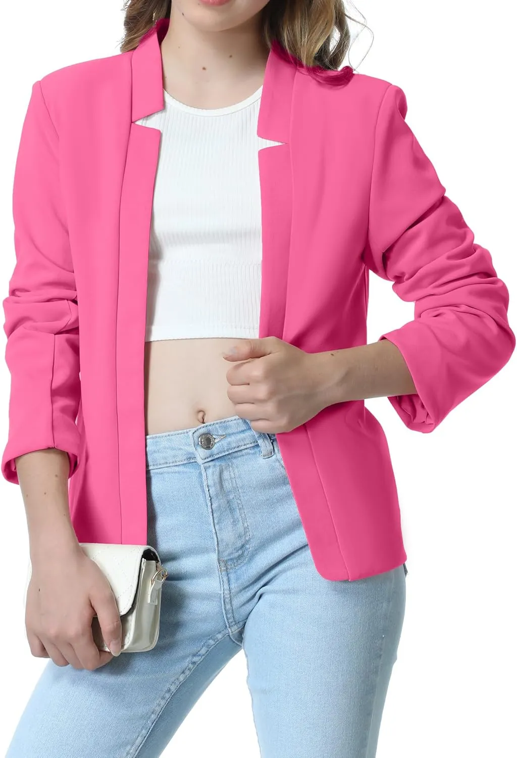 Mebius Girls Blazer Jacket with Inner Pocket Long Sleeve Notched Collar/Lapel Collar Open Front Casual Kids Blazers Suit