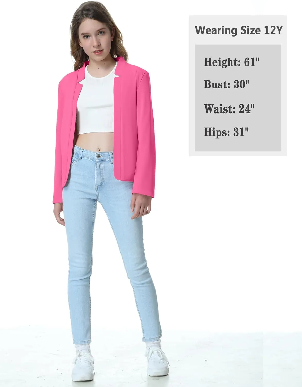 Mebius Girls Blazer Jacket with Inner Pocket Long Sleeve Notched Collar/Lapel Collar Open Front Casual Kids Blazers Suit