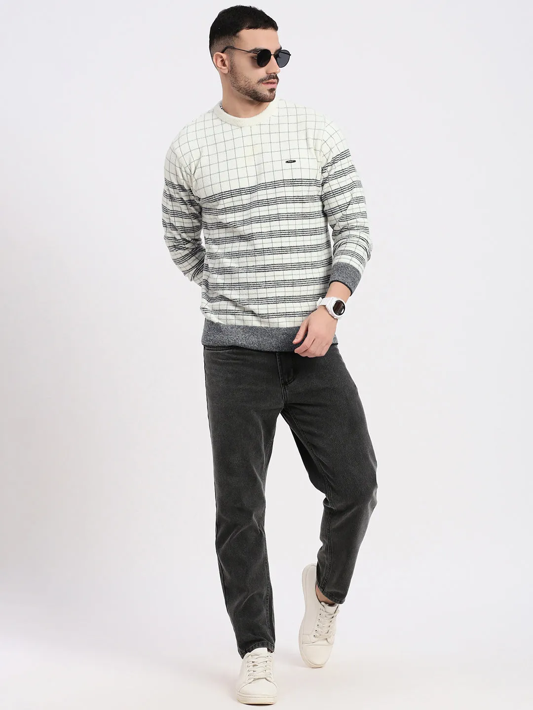 Men White Printed Pullover