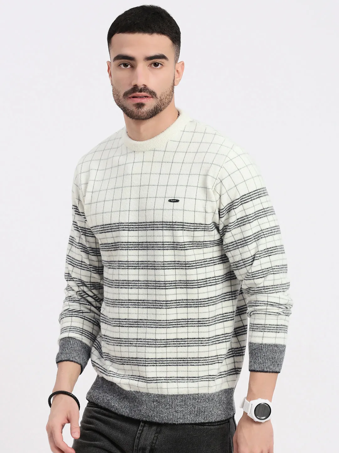Men White Printed Pullover