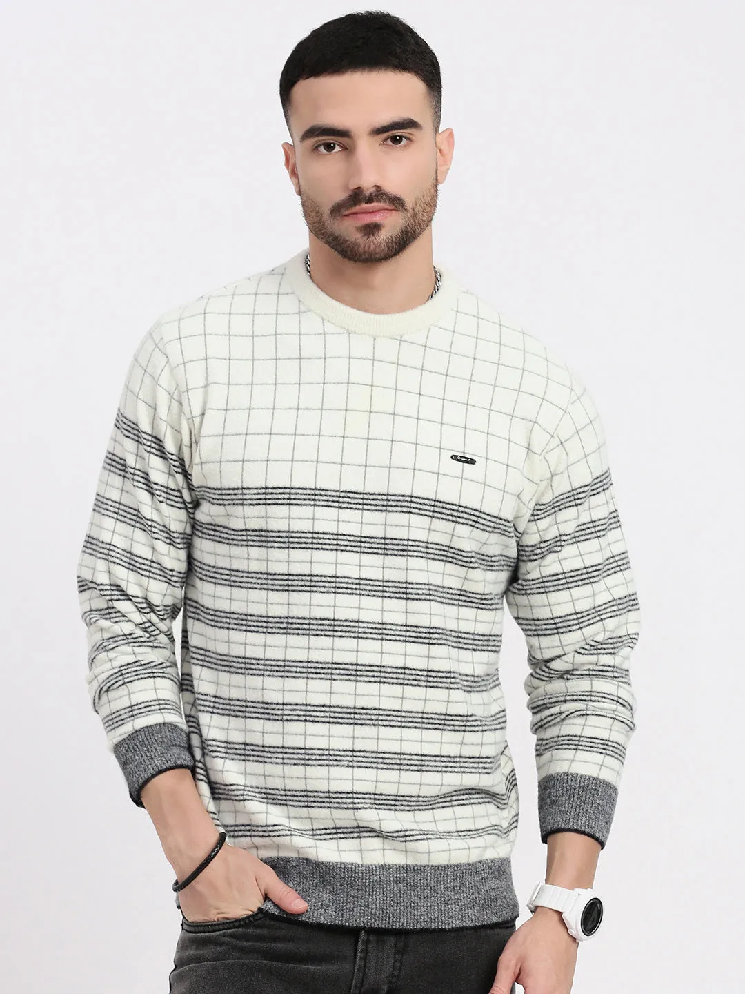 Men White Printed Pullover