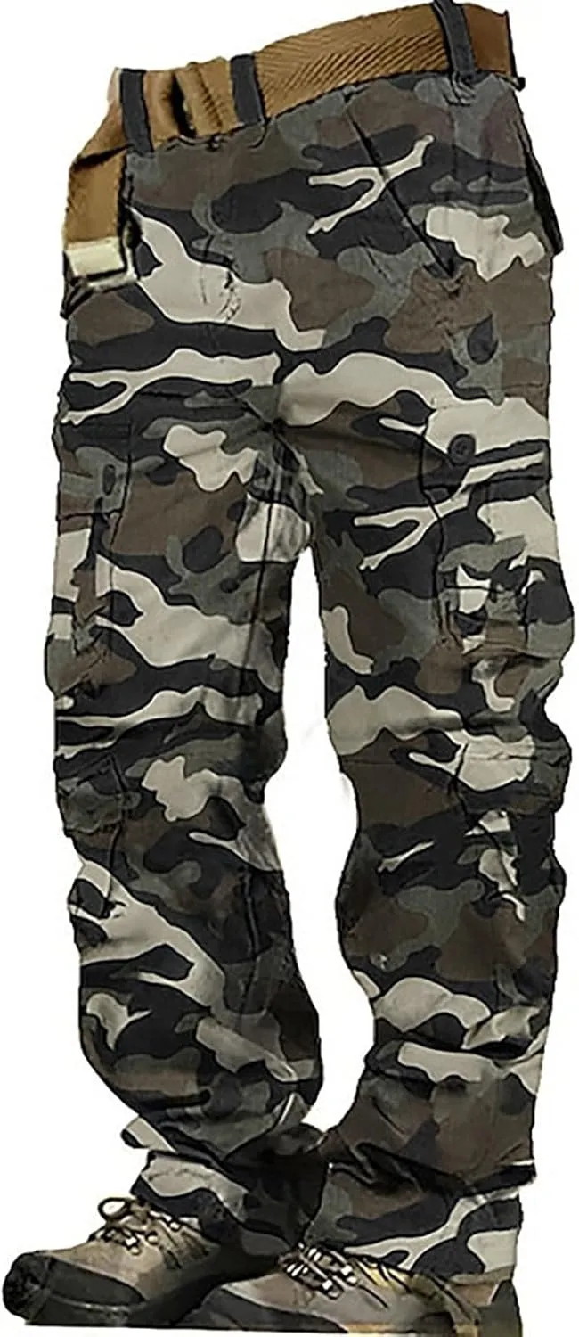 Men's Camo Cargo Pants Trousers Hiking Pants 8 Pocket Plain Comfort Breathable Outdoor Daily Work Pants for Hiking