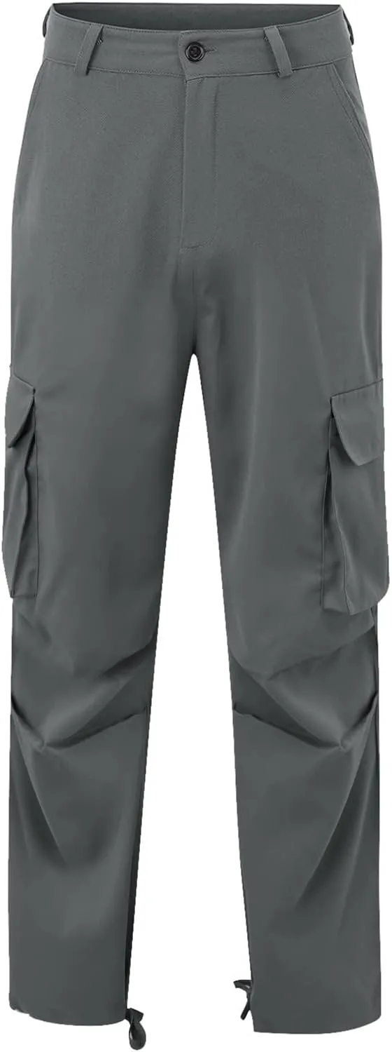 Mens Cargo Pants Big and Tall Loose Fit Stretch Waist Cargo Sweatpants Casual Solid Pleated Straight Athletic Hiking Pants