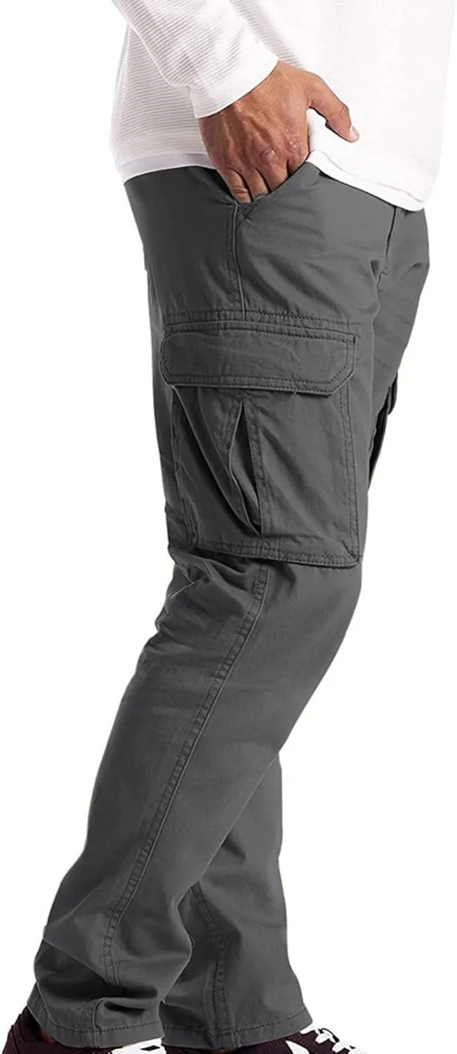 Mens Cargo Pants Big and Tall Loose Fit Stretch Waist Cargo Sweatpants Casual Solid Pleated Straight Athletic Hiking Pants