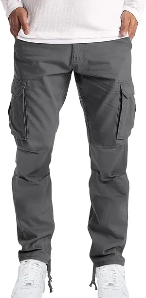 Mens Cargo Pants Big and Tall Loose Fit Stretch Waist Cargo Sweatpants Casual Solid Pleated Straight Athletic Hiking Pants