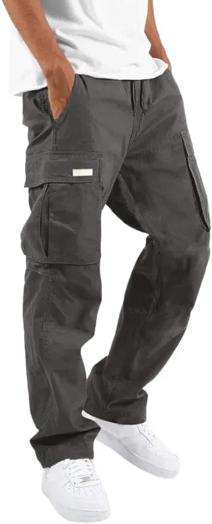Mens Cargo Pants Casual Joggers Hiking Pants Loose Straight Athletic Workout Sweatpants with Pockets