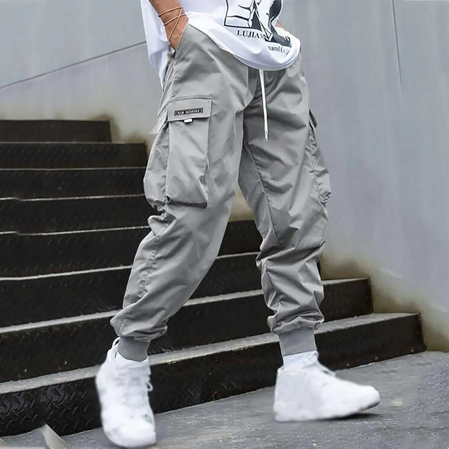 Men's Cargo Pants Solid Color Joggers Lounge Running Workout Gym Track Pants Summer Outdoor Hiking Trousers