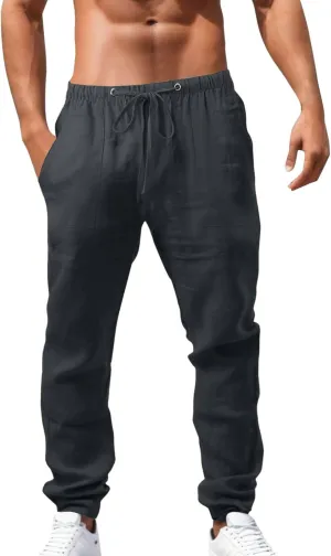 Mens Casual Cotton Linen Pants Fashion Hawaiian Print Trousers Workout Running Joggers Beach Summer Pants Chino Pant Stretch