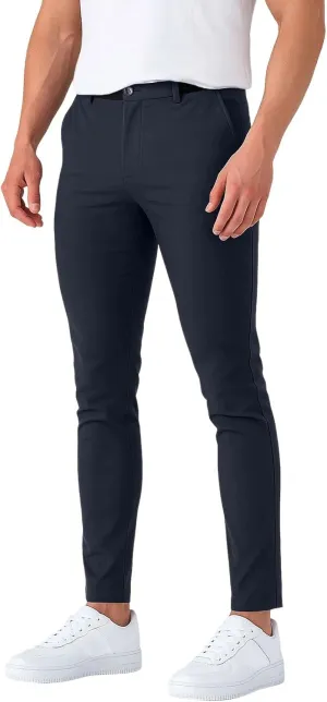 Mens Casual Dress Pants Regular Fit Stretch Chino Pants Skinny Elastic Waist Golf Pants with Pockets Pencil Trousers