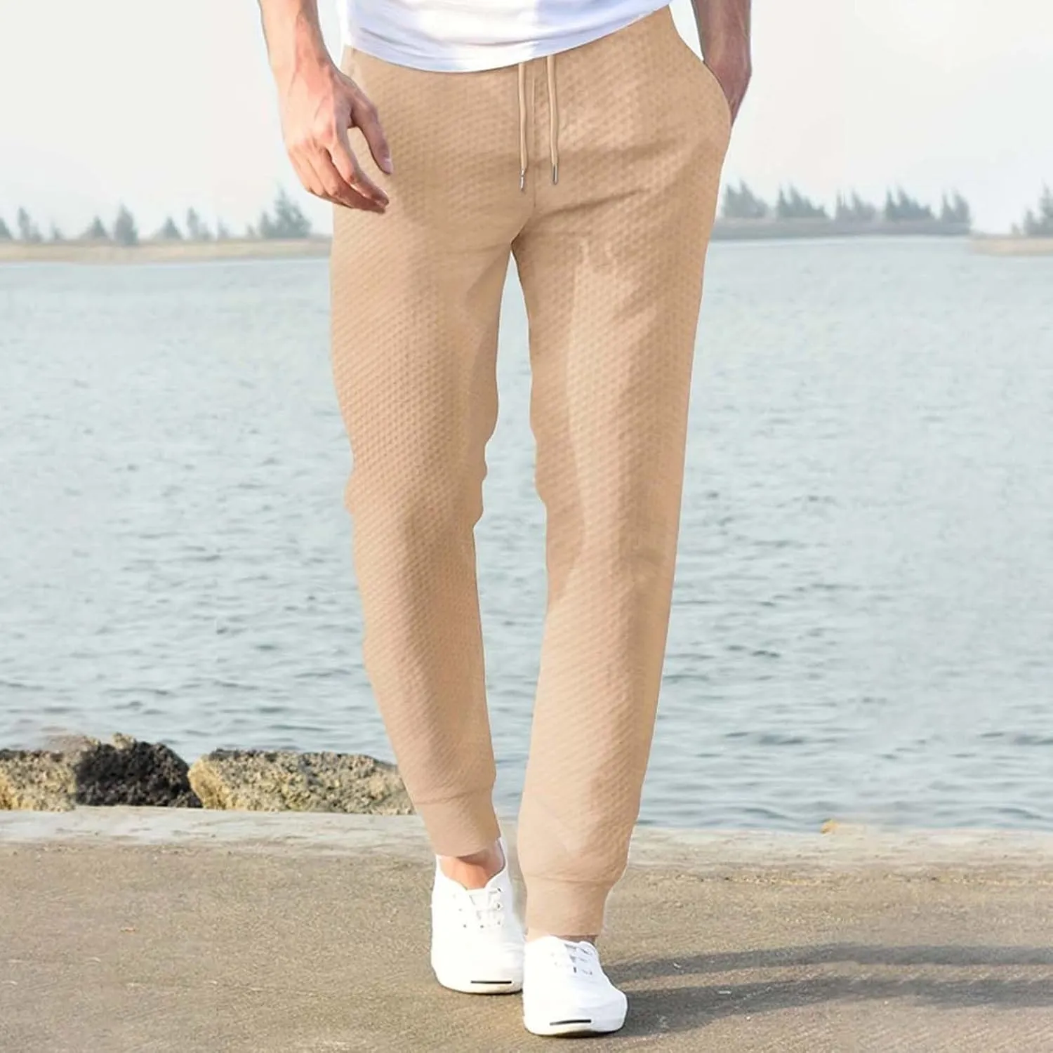 Mens Casual Jpggers Pants Slim Fit 2024 Straight Leg Sweatpants with Pockets Drawstring Waist Home Lounge Trousers
