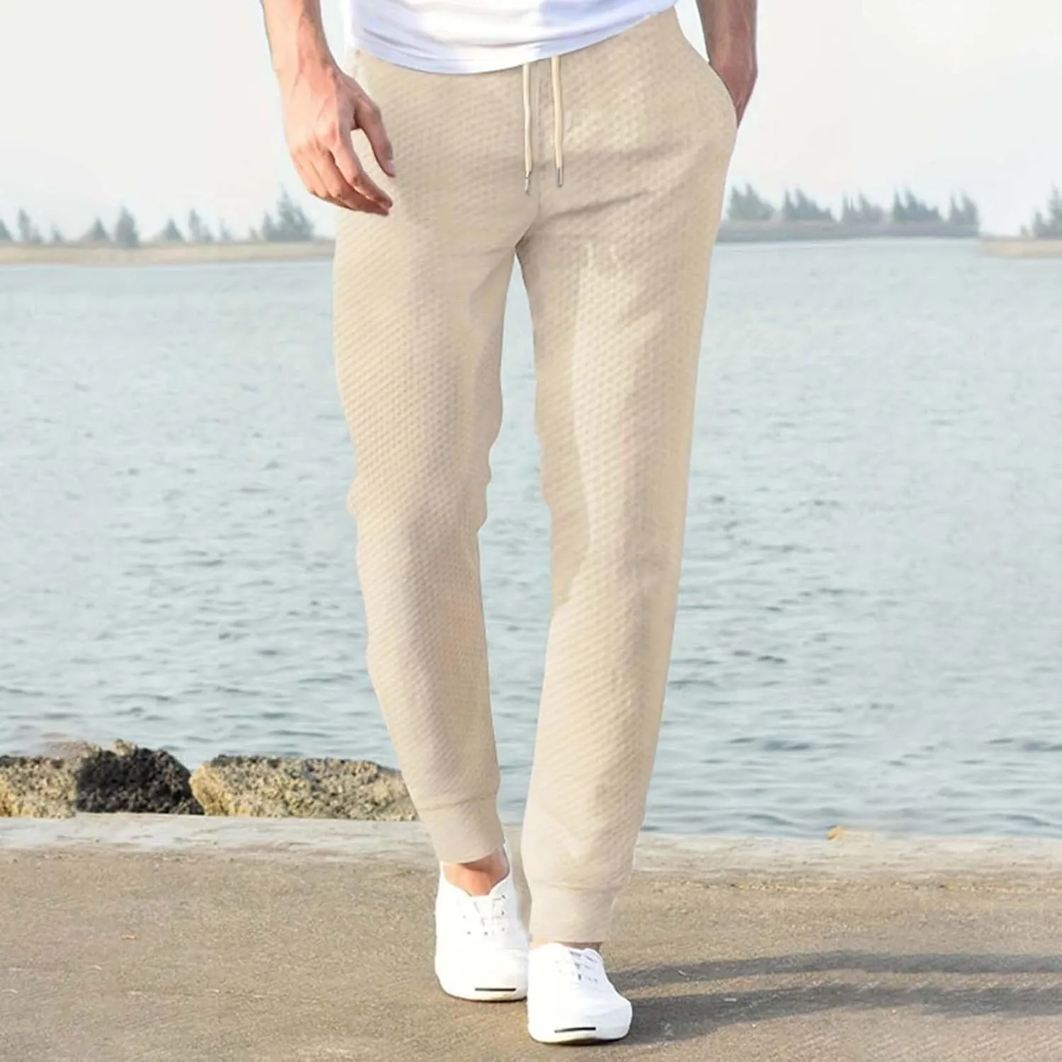 Mens Casual Jpggers Pants Slim Fit 2024 Straight Leg Sweatpants with Pockets Drawstring Waist Home Lounge Trousers
