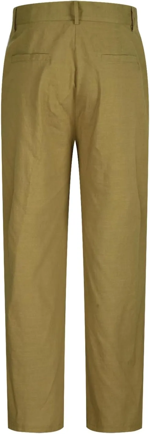 Mens Casual Linen Pants Loose Fit Elastic Drawstring Waist Straight-Legs Summer Yoga Beach Long Pants Trousers