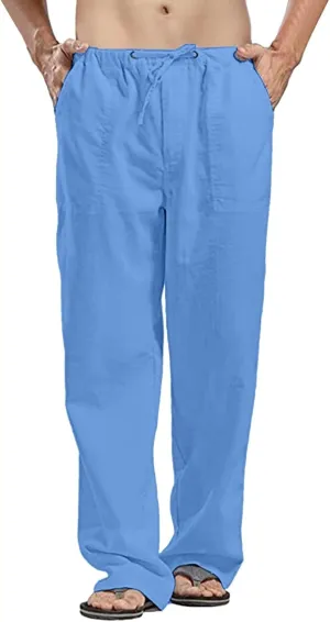Mens Casual Linen Workout Pants Lightweight Comfy Joggers Regular Fit Beach Pant Hiking Hunting Work Trousers Chino Pants Mens Novelty Pants