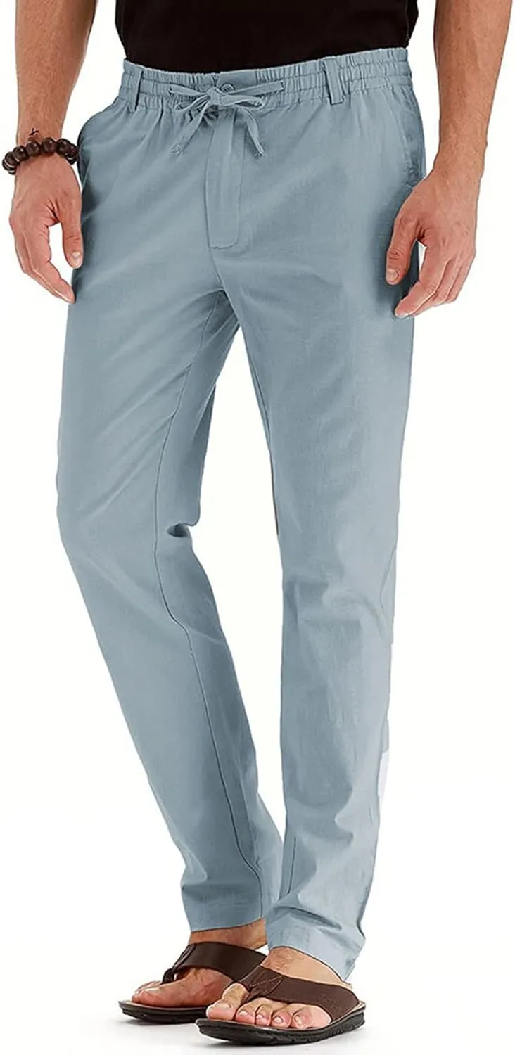 Mens Casual Pants Elastic Waist Drawstring Lounge Pants Lightweight Plus Size Straight Leg Atheltic Sweatpants with Pockets